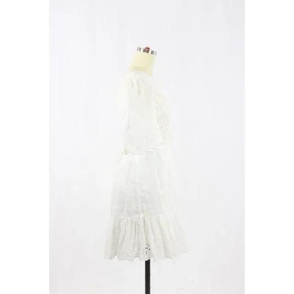 LA VIE By REBECCA TAYLOR Sarcelle White Linen Eyelet Embroidered Dress, Size S - Picture 6 of 16